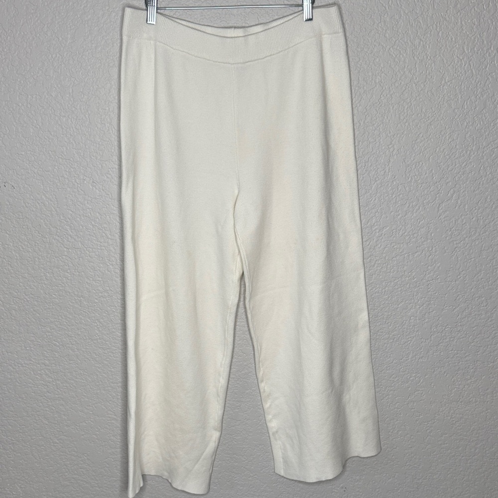 Martha Stewart Cream Wide Leg Stretch Heavy Knit Lounge Pants XL Chic High Waist - Picture 2 of 7
